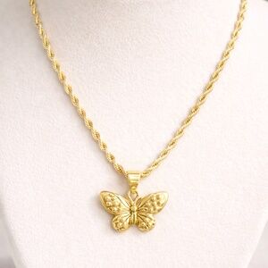 Butterfly necklace 18k gold filled twist chain - HYPOALLERGENIC